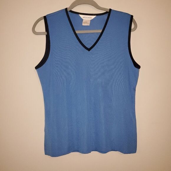 EXCLUSIVELY MISOOK BLUE AND BLACK TANK BLOUSE SIZE LARGE - Picture 1 of 4